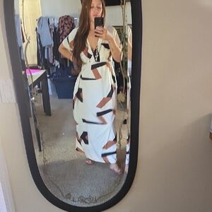Zaful White and Brown Geometric Maxi Dress